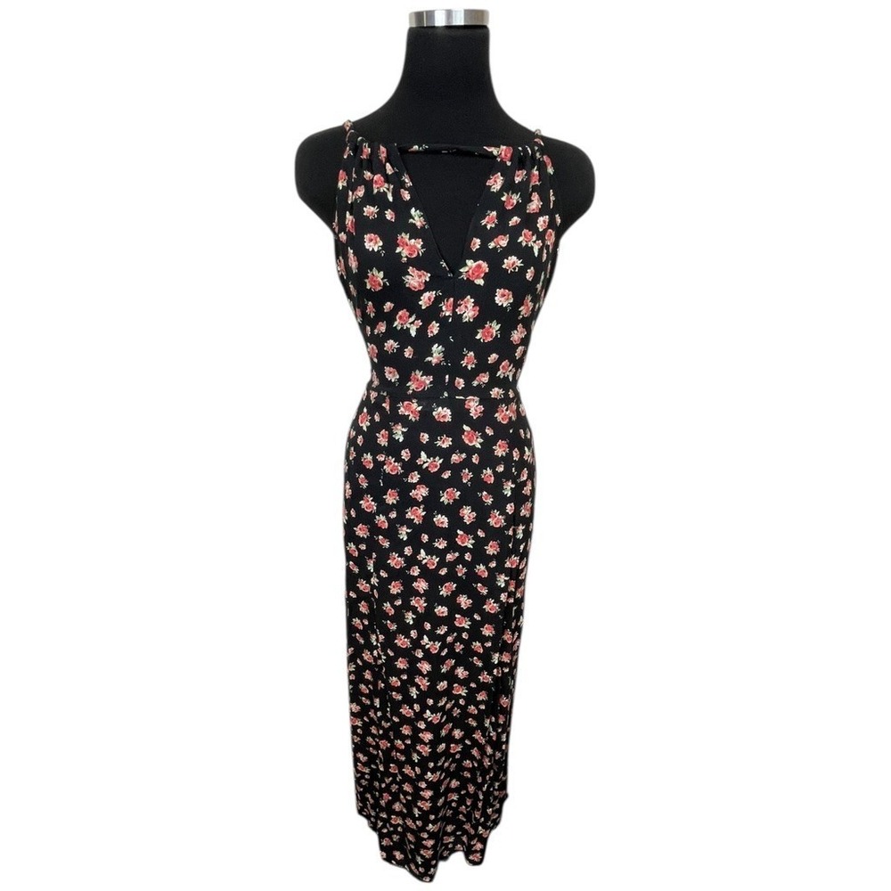 Forever 21‎ Maxi Dress S Halter Tie Black Floral Lace Up Whimsigoth Fairy Grunge